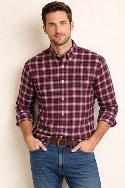 Ralph Lauren Blue Label Plaid Shirt Cotton Preppy Classic Red Navy size Large